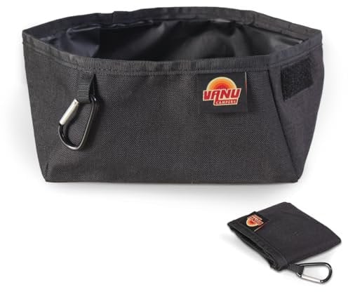 VANU CAMPERS® Faltbarer Outdoor Hundenapf für unterwegs, 3L, waschbar, mit Karabiner, kompakt faltbar & platzsparend, ideal für Camping & Reisen – Napf groß für alle Hundebesitzer
, schwarz & robust