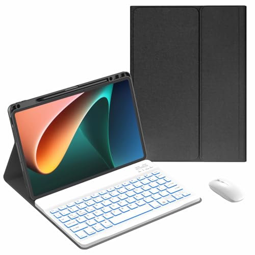 JZCZMCE Keyboard Case for Xiaomi Pad 6S Pro 12.4 inch 2024, 7 Color Backlit, Built in Pencil Holder, Magnetic Detachable Wireless Keyboard with Bluetooth Mouse,Black 1