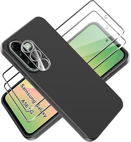 Tieeyivv Coque pour Samsung Galaxy A56 5G Cover + Verre Trempé Protection écran Film+ Caméra Arrière Protecteur,Soft TPU Housse Etui Antichoc Housse avec Protège