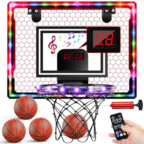 Joellfuner Basketballkorb Indoor Kinder, Mini Basketballkorb mit 3 Modi, Elektronischer Anzeigetafel, Fernbedienungen, Indoor Basketball Reifen mit 4 Bällen, Basketball Geschenk Junge 3-12 Jahre