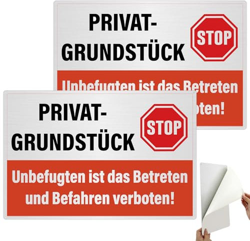 2 Stück Privatgrundstück Schilder,20 x 30 cm Privatgrundstück Betreten und Befahren Verboten Schild,Reflective Aluminum Schild Privatgrundstück mit Selbstklebend und Bohrlöcher