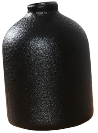 JECOMPRIS 1pezzi Vaso in Ceramica Nero Opaco Decorativo e Chic Per Fiori Design Creativo e Liscio Elegante Porta Fiori Da Interno Per Soggiorno Vaso Moderno e Pratico