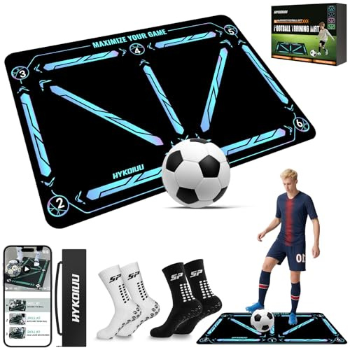 Football Training Mat with Videos for Ball Control, Footwork and Agility | Football Training Equipment for Kids, Gifts for Boys with Kick Trainer, Non-Slip Skills Mat and Carry Bag