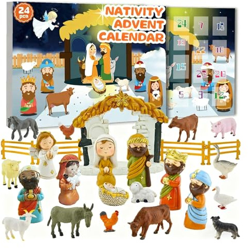 Loyimioo 2025 Krippe Adventskalender Set 24 Teilig Weihnachtsgeschichten Countdown mit Familienfreundlichem Geschichtenerzählen und Erbstück Design