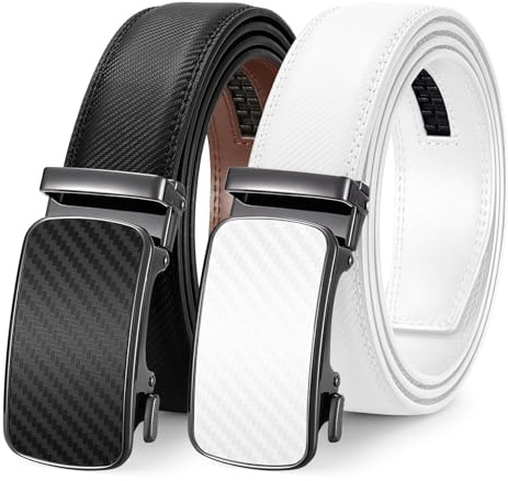 LEACOOLKEY 2 Stücke Gürtel Herren, Ledergürtel für Herren mit Ratsche Automatikschließe Verstellbar Business Anzug Männer Leder Gürtel Breit 35mm,Größe Angepasst