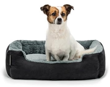 lionto Hundebett mit Wendekissen und Rutschfester Unterseite, Robustes Heimtierkissen mit tiefem Einstieg für Hunde und Katzen jeden Alters, 60x48 cm, kuscheliges Hundekissen, schwarz/grau