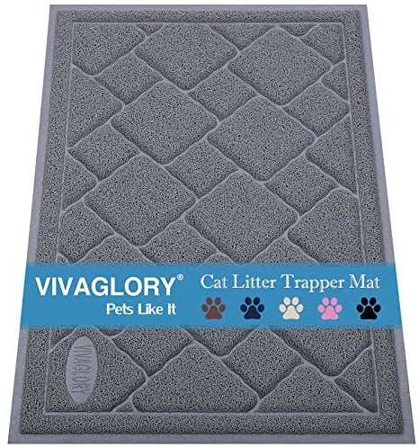 VIVAGLORY Cat Litter Mat Trackmat Litter Tray Mat, Litterbox Muddy Rug for Indoor & Floor, Easy Clean Washable Less-Mess Waterproof for Cat, 90cm×60cm, Grey