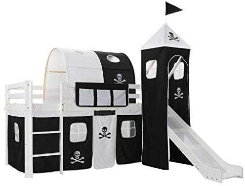 Festnight Kids Kinderbett Halbhochbett Hochbett Komplettset, Kinderhochbett-Rahmen mit Rutsche und Leiter - Kiefernholz 97x208cm