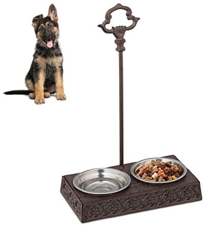 Relaxdays 10028992 Gamelle en Fonte de Fer, Écuelles pour Chiens et Chats, Antique, poignée, 2 Bols en Acier 200 ML, Marron, INOX, Brun foncé, 1x 2X Inoxydable