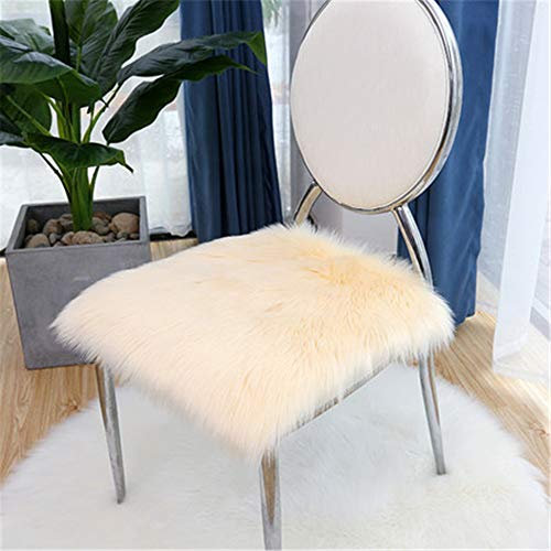 SWECOMZE Sitzkissen,Faux Lammfell Schaffell Sitzauflage Longhair Fell Optik Nachahmung Wolle Sofa Matte Lammfellimitat Teppich (Beige,50 * 50cm)