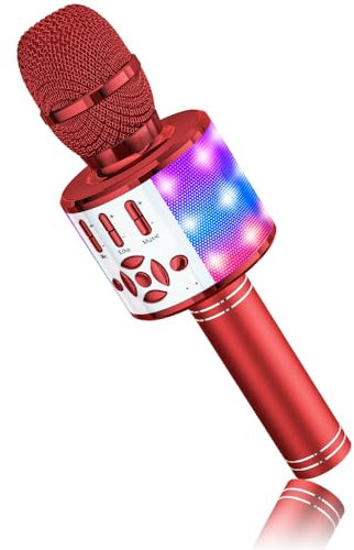 BONAOK Microphone for Kids Wireless, Magic Sound Karaoke Wireless Microphone, 4 in 1 Bluetooth Karaoke Machine, Adult Car Karaoke Mic Singing Machine, for Party/Outdoor/Travel(Red)