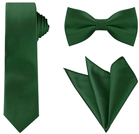 Allegra K Herren Quadrat Einfarbig Satin Fliege Einstecktuch Krawatten-Set Dunkelgrün One Size