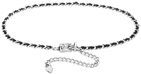 CHIC DIARY Kettengürtel Taillengürtel Damen geflochtener PU Leder Metallkette Gürtel Dekorativer Schmaler Kleidgürtel Gold/Silber