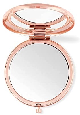 LEEQBCR Taschenspiegel Klappspiegel-Rund-Doppelspiegel-Normal + Mit Lupe-Personalisierter Schminkspiegel (Roségold)