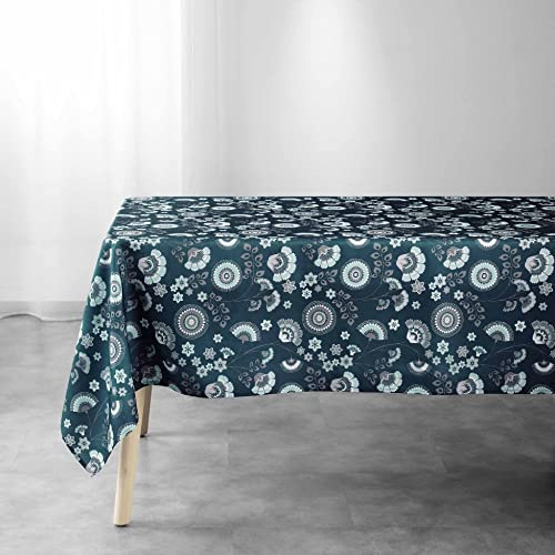 douceur d'intérieur, Nappe Rectangle (145 x 240 cm) Garance Bleu, Polyester Imprimé