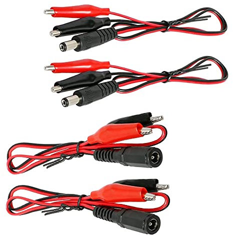 KSOPUERT 4 Stück DC 5,5 x 2,1 mm Netzstecker männlich und weiblich Adapter Stecker auf 50 cm Doppel-Krokodilklemme Kabel, Autobatterie-Netzkabel, Messleitung 3 A Strom
