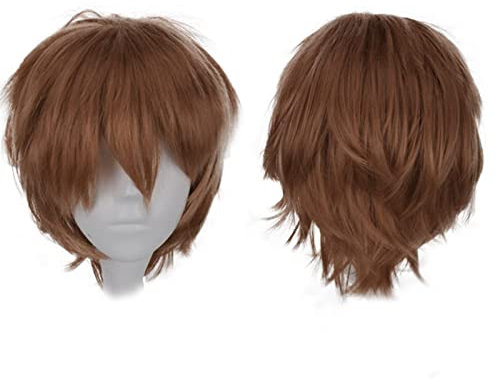 Gairyan Perücke Hellbraun Perücke Damen Unisex Anime Cosplay Wig Kurze Synthetische Perücke Frauen Herren Gerade Perücken Halloween Perücke Karneval Kostüm Themen Party Kostüm