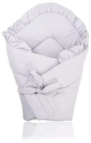 PIMKO Babyhörnchen mit rüschen Einschlagdecke Schlafsack Wickeltuch für Neugeborene und Kleinkinder Kuschelweich Praktisch Wickeldecke Umschlagdecke 100% Baumwolle (Grau)