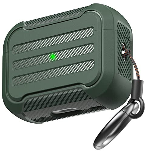AhaStyle Rugged AirPods Pro 2 Case Cover (USB-C/Lightning Cable) Shockproof Hard-shell Protective Case Cover Compatible with AirPods Pro 2nd Gen 2023/2022 Charging Case (Midnight Green)