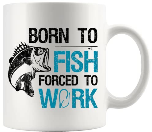 Panvola Born To Fish Forced To Work Fishing Fisherman Mug Fishing Gifts To Husband Dad Grandpa Boyfriend Coffee Ceramic Mugs 11oz White Novelty Drinkware