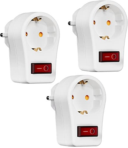 Steckdose mit Schalter, schaltbare Steckdose 3er-Set Weiß, Steckdosen Schalter mit Schutzkontaktsteckdose, 1 fach steckdose mit schalter spart Strom, Geeignet für Küche, Schlafzimmer, Büro