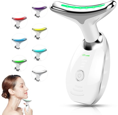 Facial Beauty Device, Face Massager Tool for Skin Care, Based on Triple Action LED, Thermal, and Vibration Technologies, Red and Blue LED Light, 7 Color Led Face and Neck Massager for Home Use