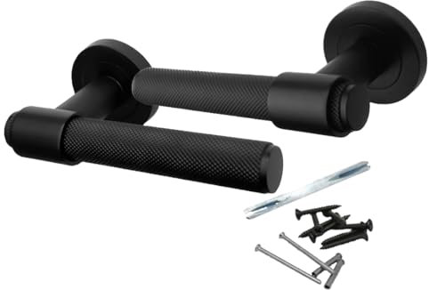 Betley Butterfly Knurled Door Handles Matt Black Loop & Neck Lever on Round Rose Latch Handle for Internal Wooden Doors for Home and Office Luxe