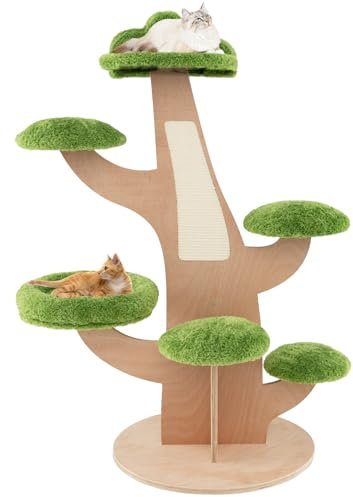 GOPLUS Arbre à Chat 128 CM à 8 Niveaux avec Lit pour Chat, Perche, Plateforme, Griffoir en Sisal, Tour d’Activité de Chat avec Cadre en Contreplaqué pour Se Reposer, Jouer et Aiguiser
