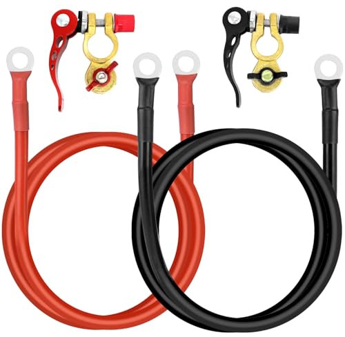 QWORK® 1 Metro Cable de Batería Coche de Cobre Puro - 3AWG 25mm² - 12V-24V MAX.125A - Negro y Rojo - Incluye Par de Terminales