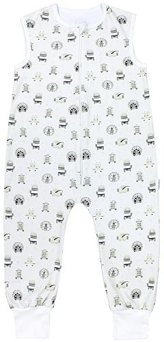 TupTam Sommerschlafsack Baby mit Füßen – Leichter Schlafsack Baby Sommer 0.5 TOG, OEKO-TEX, Farbe: Safari Tierköpfe Zebra Löwe Giraffe, Größe: 68-74