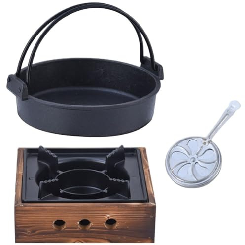 Zghhc Japanese Serving Cast Iron Sukiyaki Pot Camping Furnace Cooking Furnace with Pot and Lid Cast Iron Hot Pot Furnace
