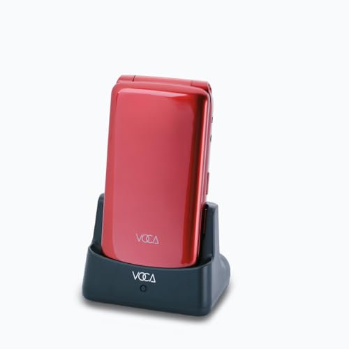 VOCA Big Button Flip Phone per anziani | Sbloccato 4G LTE | Volume alto | Pulsante SOS | Chiamata rapida | Testo predittivo | Dock di ricarica | V340 (rosso)