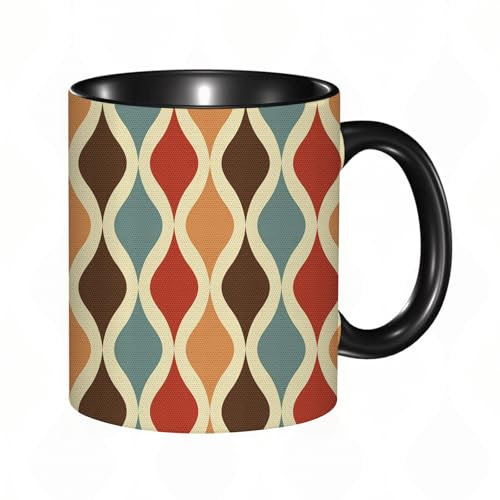 reyawdf Taza Original Personalizada,Funk Composición de patrón vintage diferente con formas geom,330ml, Cerámica, Regalo Creativo para Café, Té, Regalo de Cumpleaños y Navidad - Apta para Lavavajillas