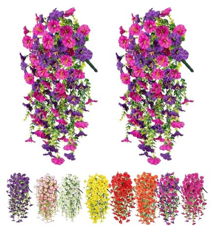 Denxahao 2 Stück Künstliche Blumen Hängend Kunstblumen Kunstpflanzen Imitationsblumen Kunstblumen Geeignet für Zuhause, Hochzeiten, Außenbereich, Hofdekoration und Wandanhänger (Gemischt)