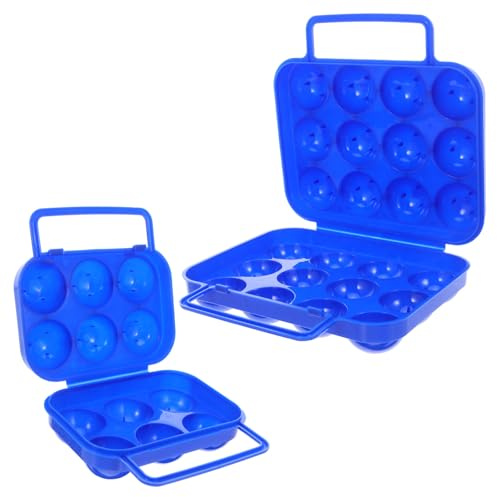 GLEAVI 2pcs Portable Outdoor Egg Storage Case Blue Plastic Egg Carrier with Compartments Shatterproof Stackable Organizer for Camping Picnic Travel and Refrigerator Use
