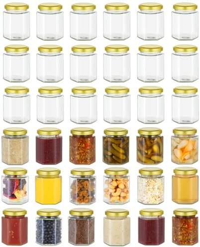 Artist Hand 36 Pack Jam Jars with Lids, 280ml/9oz Hexagonal Glass Jam Jars