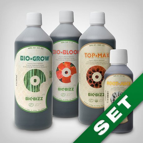 BioBizz Grow Dünger Grow Set - Topmax, BioGrow, BioBloom, RootJuice Wurzelstimulator