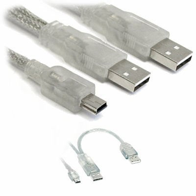 Ex-Pro USB Cable - Dual Power, 2 x Type A to mini B, USB 2.0, 2m. Provides additional USB power to high draw devices using MiniB (Eg External Hard Drives etc..)
