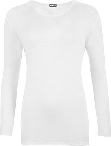WearAll Ladies Long Sleeve T-Shirt Top Womens Plus Sizes White 14