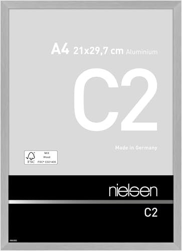 nielsen Bilderrahmen, 21 x 29,7 cm (A4), Aluminium, Silber matt, Dokumentenrahmen zum Aufhängen im Hoch- & Querformat, Echtglas, C2