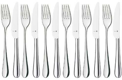 WMF Dessert-/ Frühstücksbesteck-Set 12-teilig für 6 Personen Merit Cromargan protect Edelstahl rostfrei poliert extrem kratzbeständig mit eingesetzter Messerklinge spülmaschinengeeignet Vorspeise-/ Dessertgabel Vorspeise-/ Dessertmesser