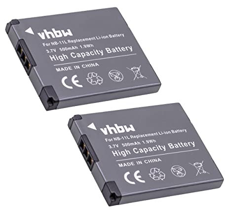 vhbw 2X Akku kompatibel mit Canon IXUS 132, 135, 155, 150, 125, 127, 130, 137, 133, 147, 125 HS, 140, 145 Kamera (500 mAh, 3,7 V, Li-Ion)