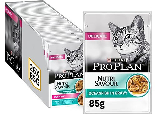 Pro Plan PURINA PRO PLAN DELICATE NUTRISAVOUR Katzenfutter nass, mit Hochseefisch, 26er Pack (26 x 85g)