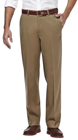 Haggar mensHC10884Premium No Iron Classic Fit Expandable Waist Plain Front Casual Pants - Brown - 34W x 29L
