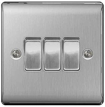 BG Nexus NBS Range Brushed Steel Switches & Sockets - Full Range of Matching Items (3 Gang, 2 Way Light Switch)