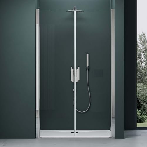 Mai & Mai Duschtür Nischentür dusche Duschabtrennung Duschkabine Schwingtür 180° Doppeltür 6mm ESG Nano-Beschichtung Klarglas mit Hebe- und Senkmechanismus 110x195cm Teramo24VS