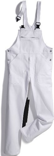 BP Workwear Basic 1413-060-21 Latzhose - Verstellbarer Bund - Kunststoff-Clip-Verschlüsse - Reine Baumwolle - Normale Passform - Größe: 52 - Farbe: weiß