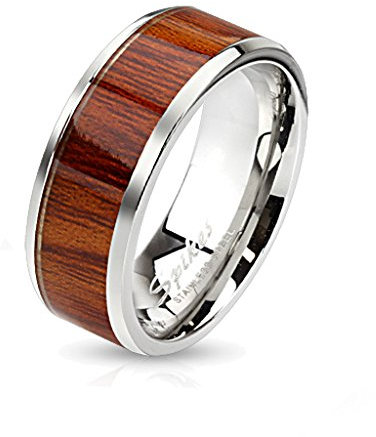 BlackAmazement Unisex Edelstahl Ring Rosen Holz Wood Inlay Band Ring Silber Herren Damen braun Rose (63 (20.1))