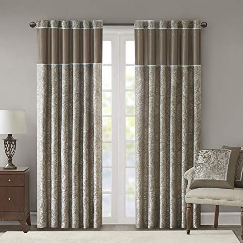 Madison Park Aubrey 2 Flächenvorhang aus Kunstseide, Paisleymuster, Jacquard, Stangentaschenvorhang für Wohnzimmer, Küche, Raumverdunkelung, Fenstervorhang für Schlafzimmer und Wohnheim, 2 Stück, 127