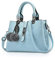 NICOLE & DORIS 2025 Neue Frauen Tasche Damen Leder Handtasche Mode Umhängetasche Mit Pompon abnehmbarem Schultergurt Handtasche Azurblau